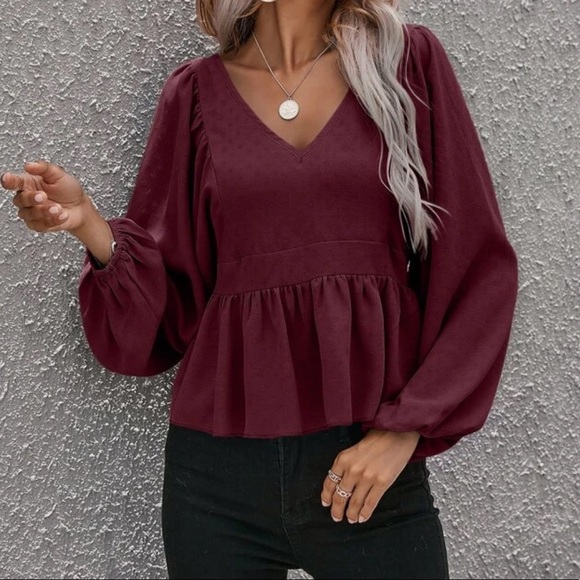 Boho lantern sleeve ruffle hem blouse khaki - Picture 12 of 14